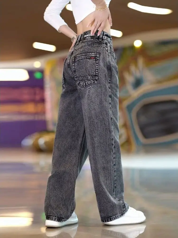 

Американские свободные прямые джинсы для мужчин, модные, индивидуальные, с эффектом драпировки, повседневные длинные брюки на весну-осень