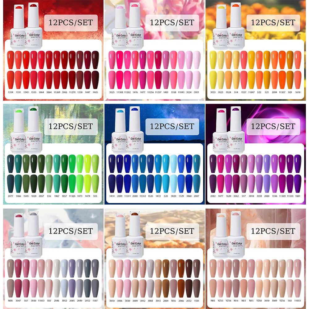 Clou Beaute 12pcs Gel Nail Polish Manicure Set Color 15ml White Glass Bottle Nail Art Kit Vernis Semi Permanent Nail Art Varnish