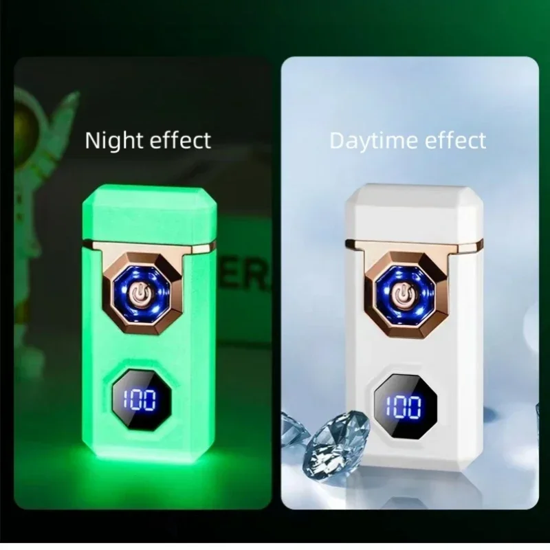 Metal High Power Windproof Arc Charging USB Lighter Outdoor Strong Light Large Capacity Battery Level Display Electric Lighters