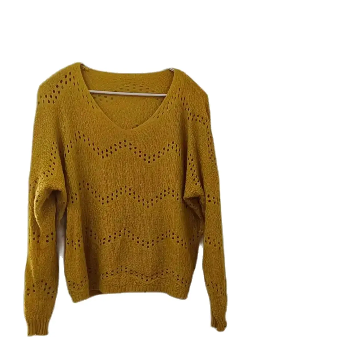 Ginger Yellow Knitted Sweater Hollow Out Women Raglan Sleeve (Only one in stock)