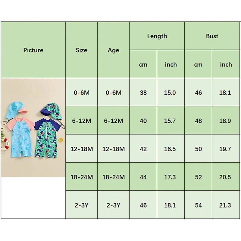 Maiô de proteção contra queimaduras para bebê menino, casual, manga curta, zíper, roupa de banho com chapéu de sol, conjunto de 2 peças para 0-3 anos