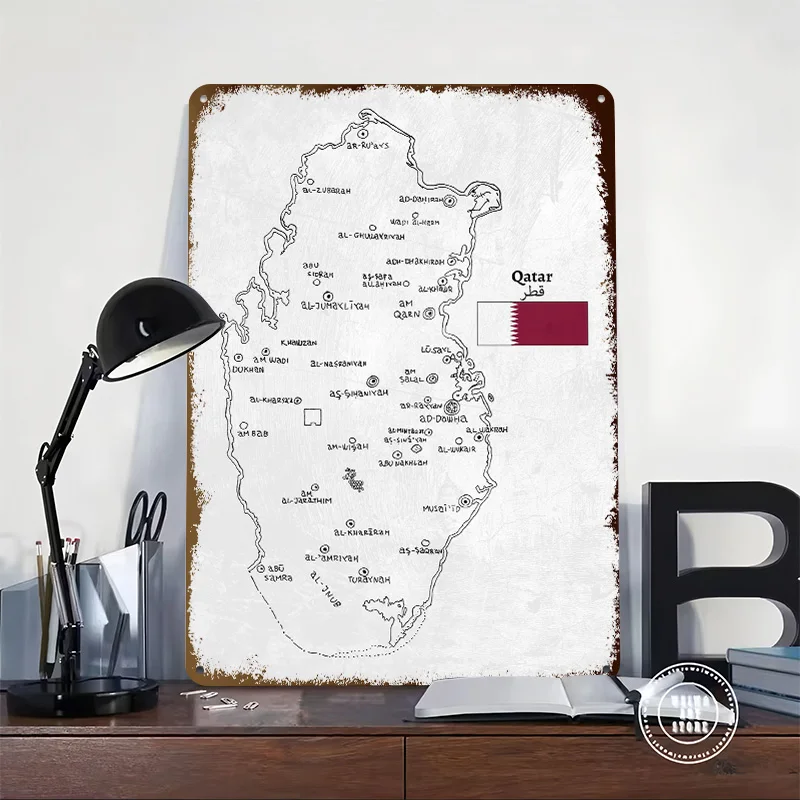 Handdrawn Qatar Map Metal Poster Perfect Gift for Fans Lovers Customized Wall Art Metal Sign for Home Decor Items Wand Deko Room