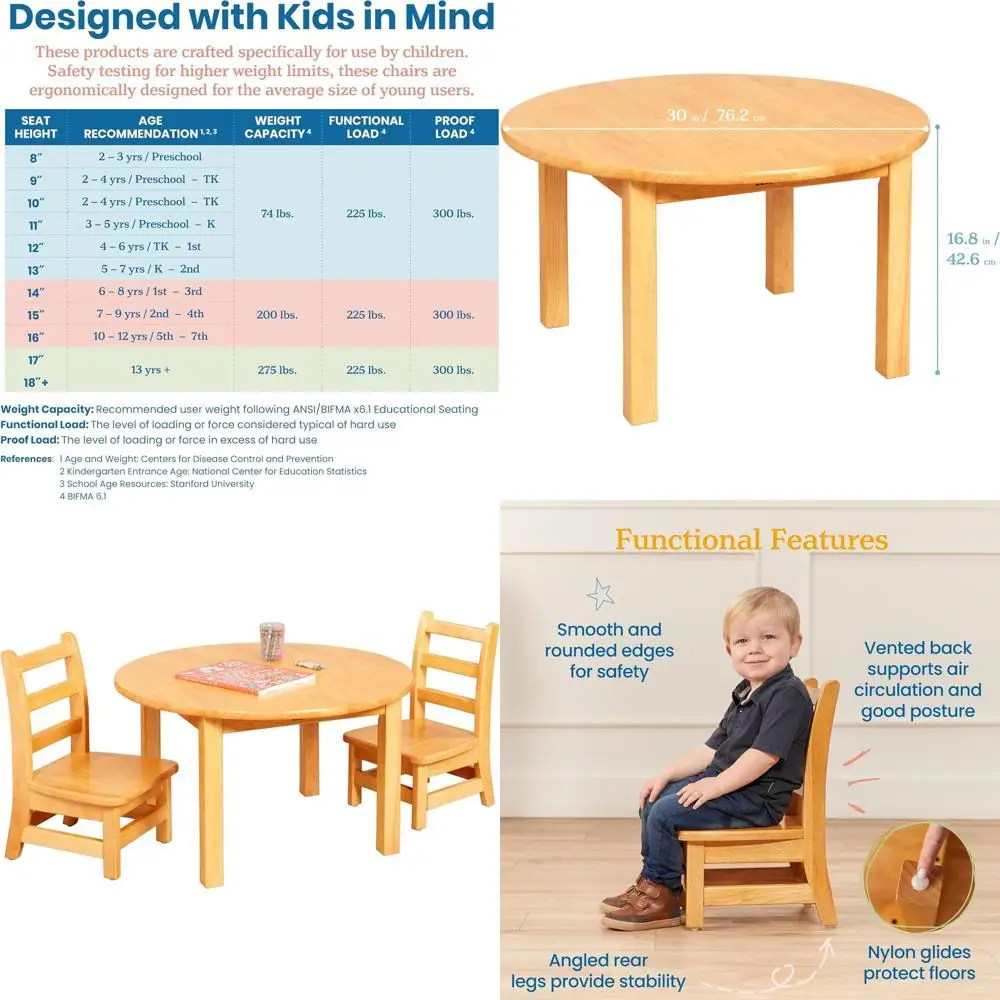 

Прочный стол из твердой древесины диаметром 30 дюймов с 16 ножками и 2 детским стульями размером 8 дюймов.