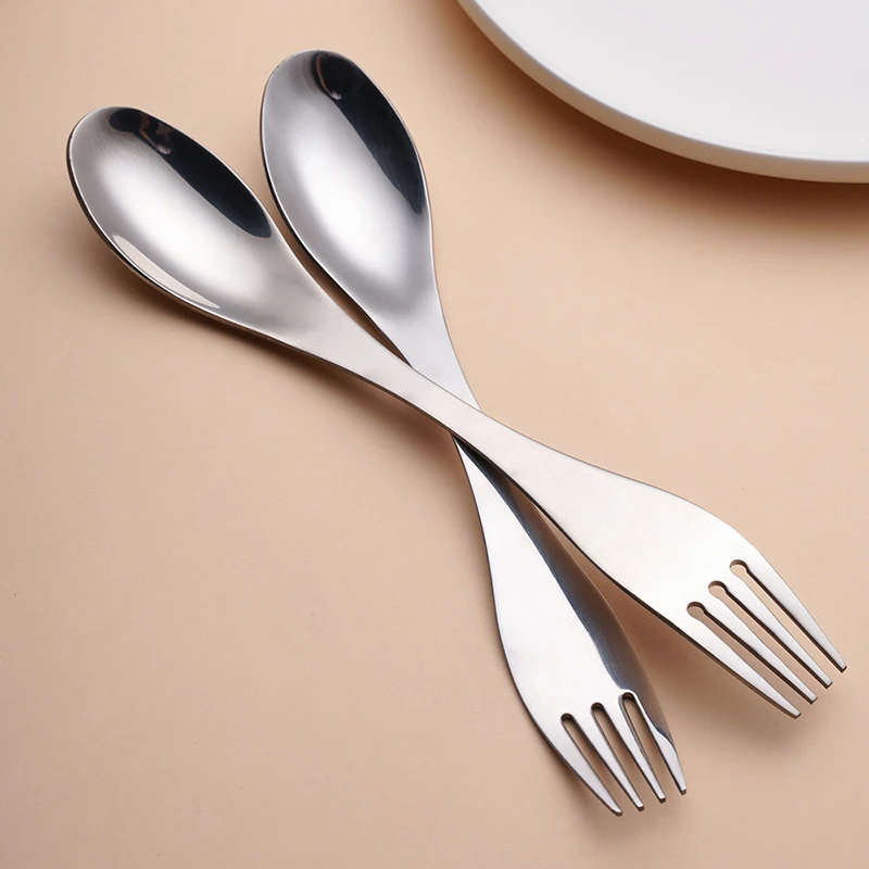 

2Pcs Stainless Steel Spork 2-in-1 Spoon with Cutlery Bag Portable Camping Spork Reuseable Spoon Fork Kit Flatware Kitchen Tools
