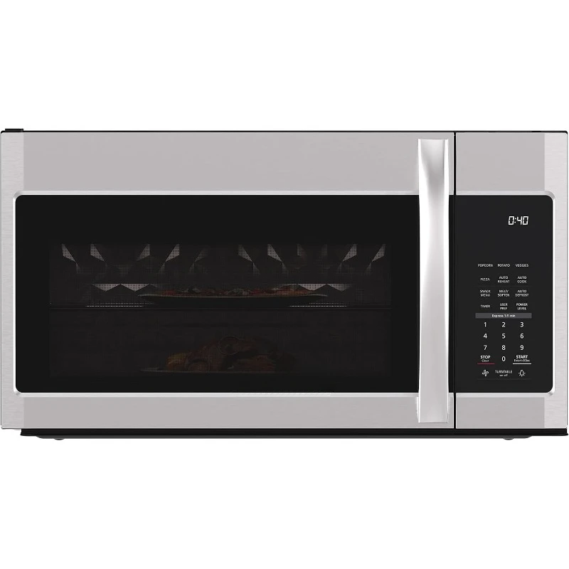 Range Microwave Oven Lamp and 300CFM Recirculation Vent Hood, Auto Cook Menus, Reheat Function, Timer, and Weight Defrost