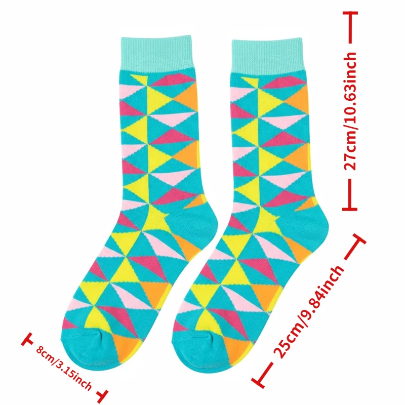 Set of 3 Pairs Unisex Festive Geometric Mid-Calf Socks, Multi-Color Contrast Splicing Assorted Holiday Socks, Versatile Casual Socks for Christmas, Daily Outfits and Party Looks