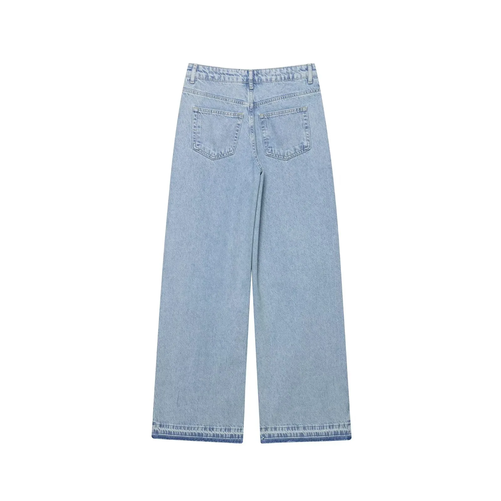 ハイウエストワイドレッグウォッシュドブルーパンツ レディース レースホローアウトパッチワークジーンズパンツ ロングトラウザーズ レディース 秋 ヴィンテージデニムパンツ