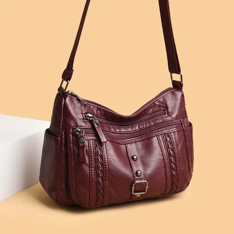 

Leather Tote Bag With Web Handle For Women With Sporty Elegance And Contrasting Material Mix