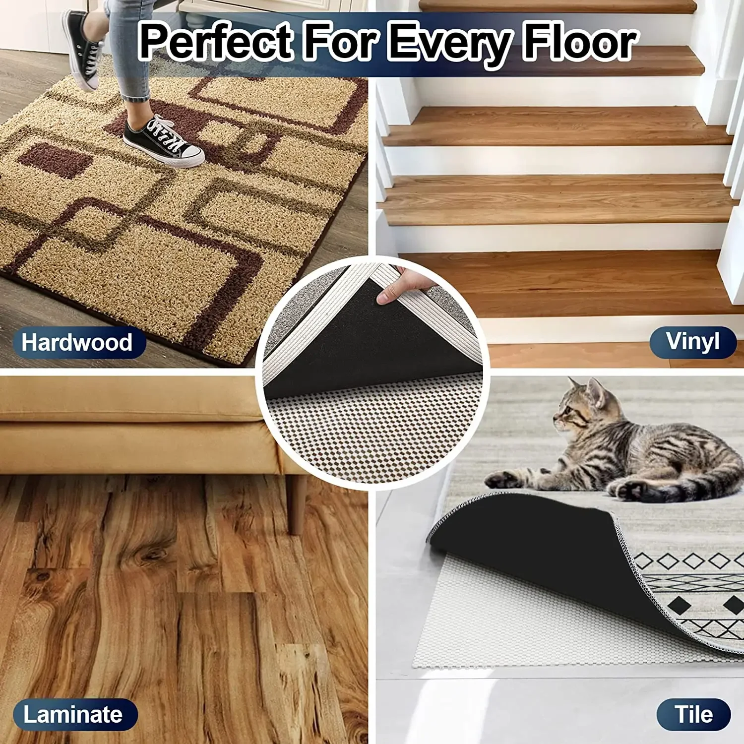Non Slip Rug Pad Gripper Reusable Rug Pads Carpet Patch for Any Hard Surface Floors Under Carpet Grip Carpet Pad Anti Skid Mat