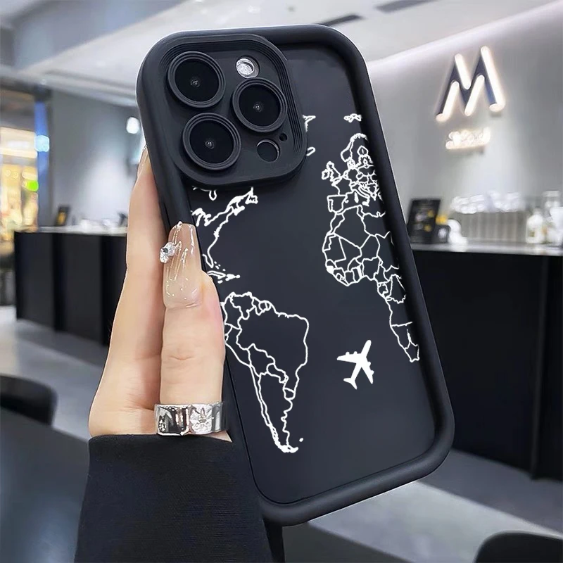 Capa de telefone inspirada em viagens de rota de avião para iphone 15 pro 14 17 13 12 11 16 pro max 7 8 plus 17 pro à prova de choque fosco tpu funda