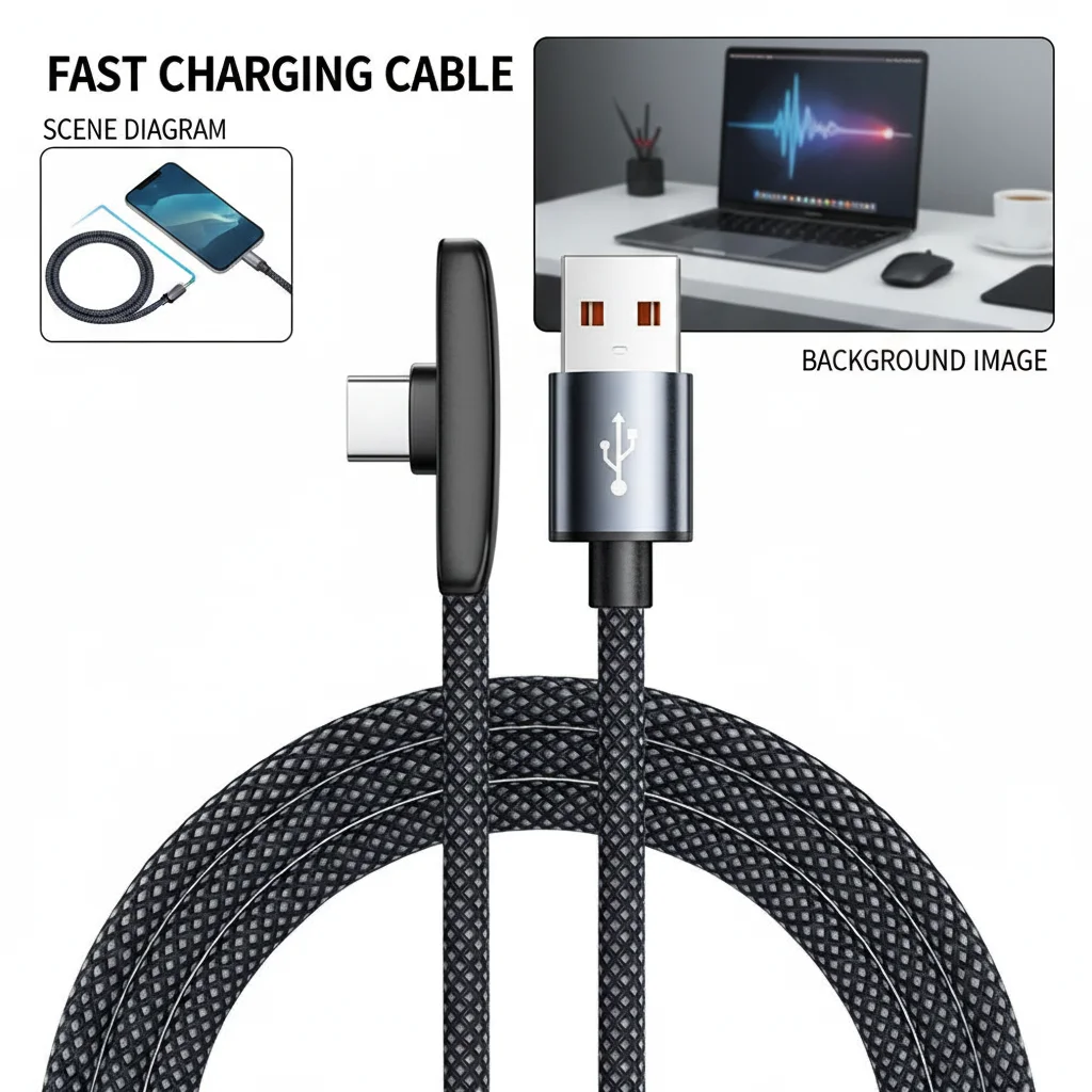100W Ultra Fast Charging 90 Degree Bend Type-C Interface Braided Data Cable for Mobile Gaming