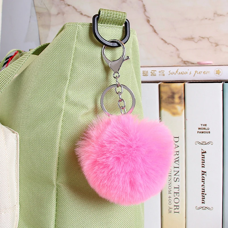 8cm Imitation Rabbit Fur Ball Fluffy Soft Keychain Pendant Cute Plush Keyring Backpack Hangings Decoration
