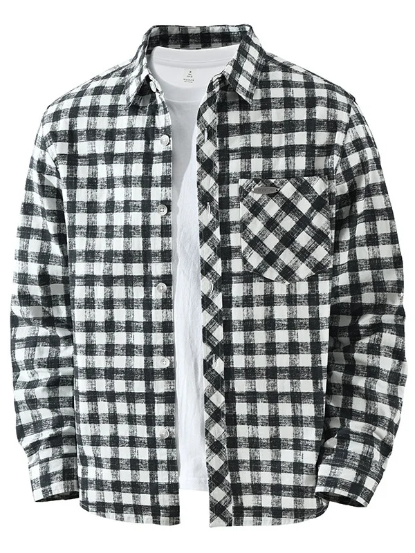 

Мужская повседневная рубашка в японском стиле с длинным рукавом, в клетку, из хлопка, свободного кроя, на пуговицах, для повседневной носки весной и летом