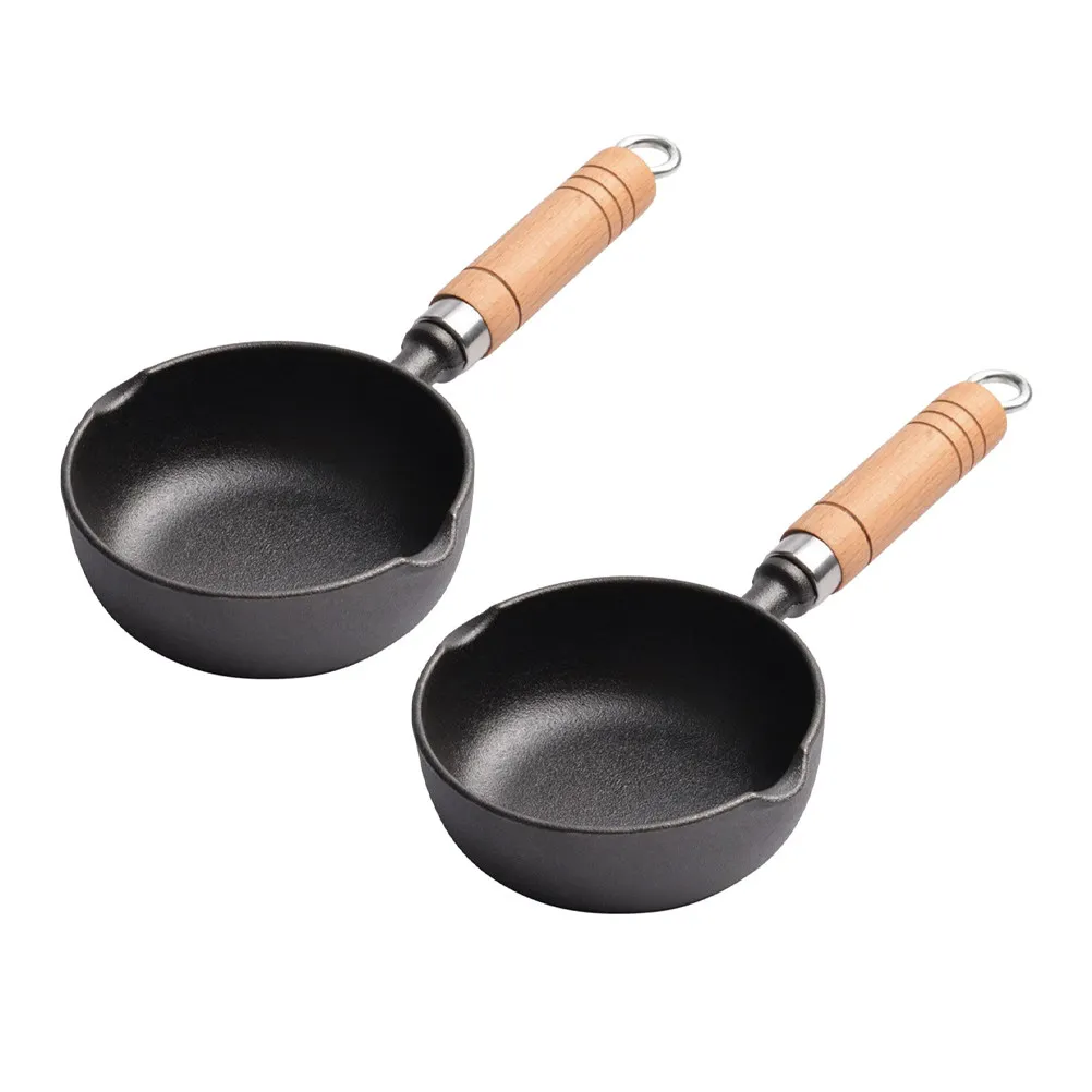 Mini Cast Iron Frying Pan 2 Piece 13cm Compact Skillet Set for Eggs Dumplings Butter Cheese Melting