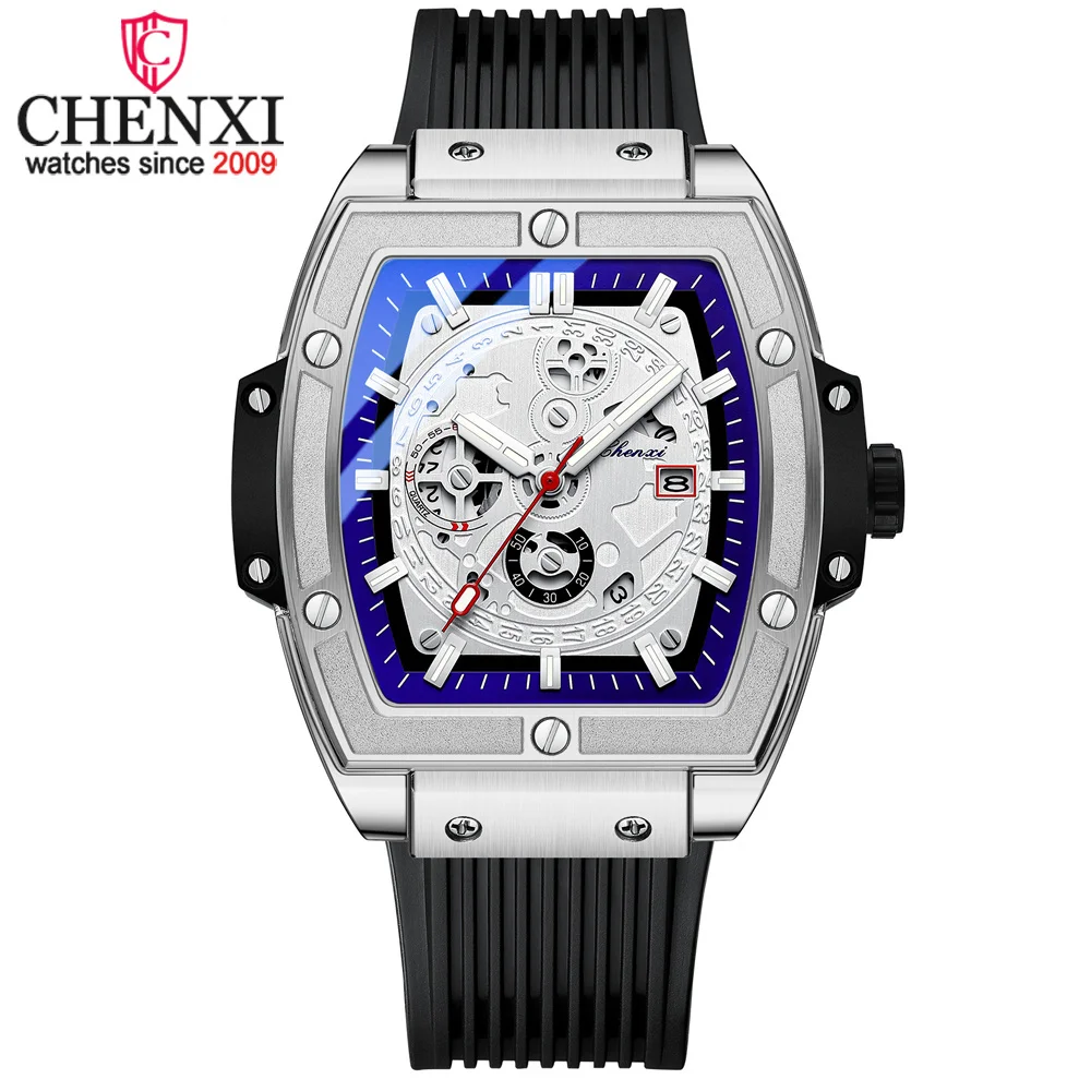 CHENXI 8251 Top Brand Popular Men Sports Watch Quartz  Waterproof Silicone Strap WristWatch New Fashion Men\'s Date Clock