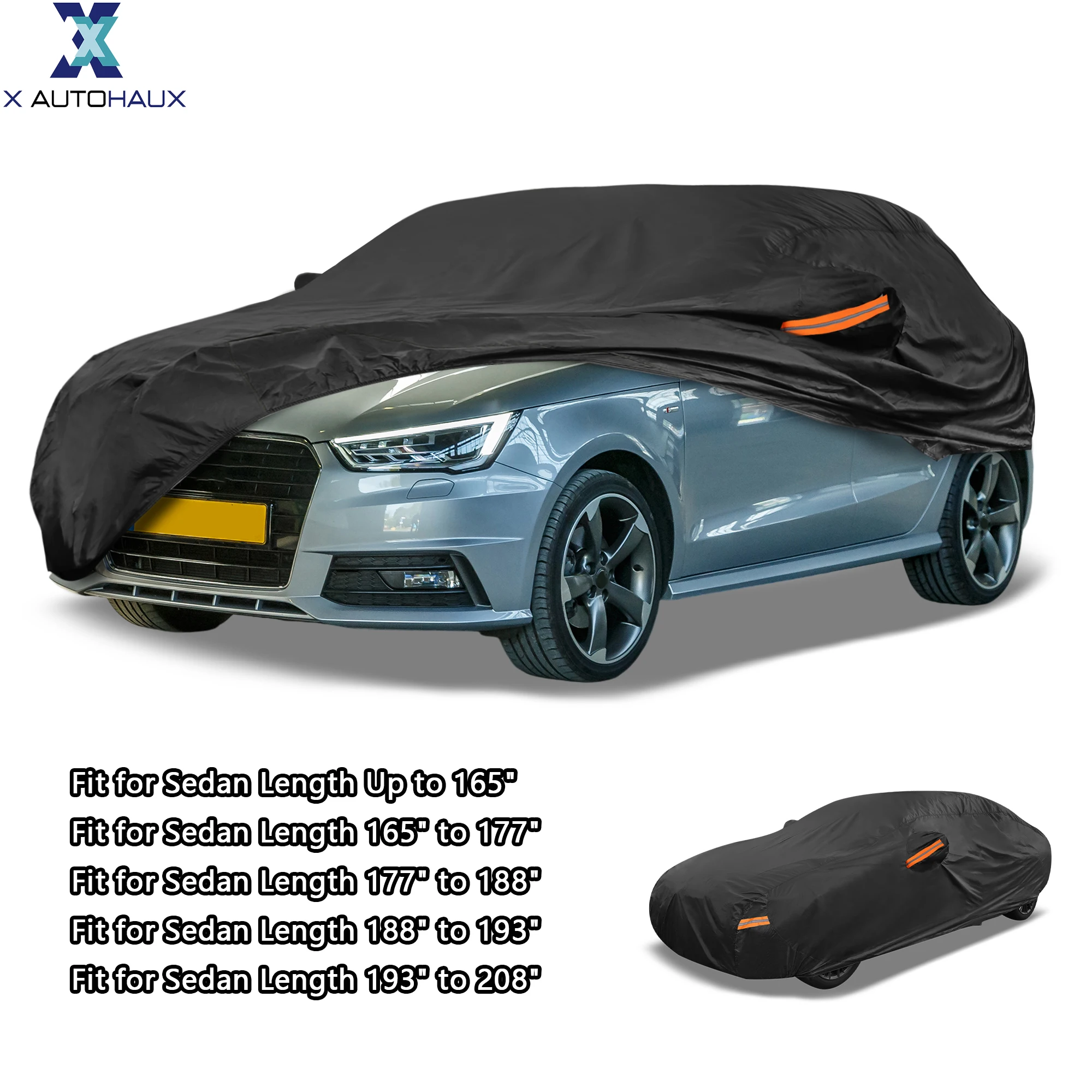 

UXCELL Universal Car Cover Waterproof All Weather Outdoor Anti-UV Sun Rain Protection 210D-PU Fit for Sedan Length 165" to 208"