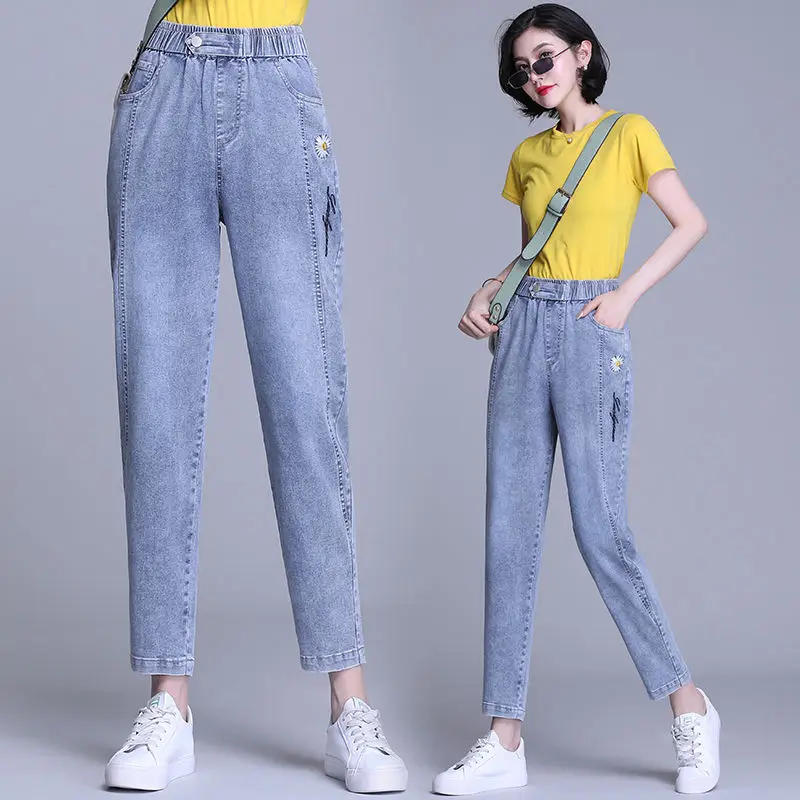 

Утягивающие джинсы с высокой талией и широкой талией, женские шаровары с девятью точками, свободные брюки Dad Sle Carrot Ape, осеннее новое поступление