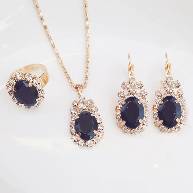 Gorgeous Multicolor Bridal Zircon Waterdrop Ring/Necklace/Earrings Jewelry Set for Women Anniversary Engagement Birthday Gifts