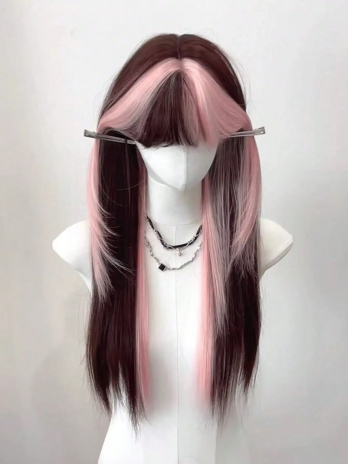 

1 Piece Synthetic Heat-Resistant ,Long Straight Hair Wig In Multi Color Wigs ,28 Inches Long, Made From Fiber, Suitable For Daily Use, Natural And Realistic False Hair,Black Tea Dyed Pink Wig