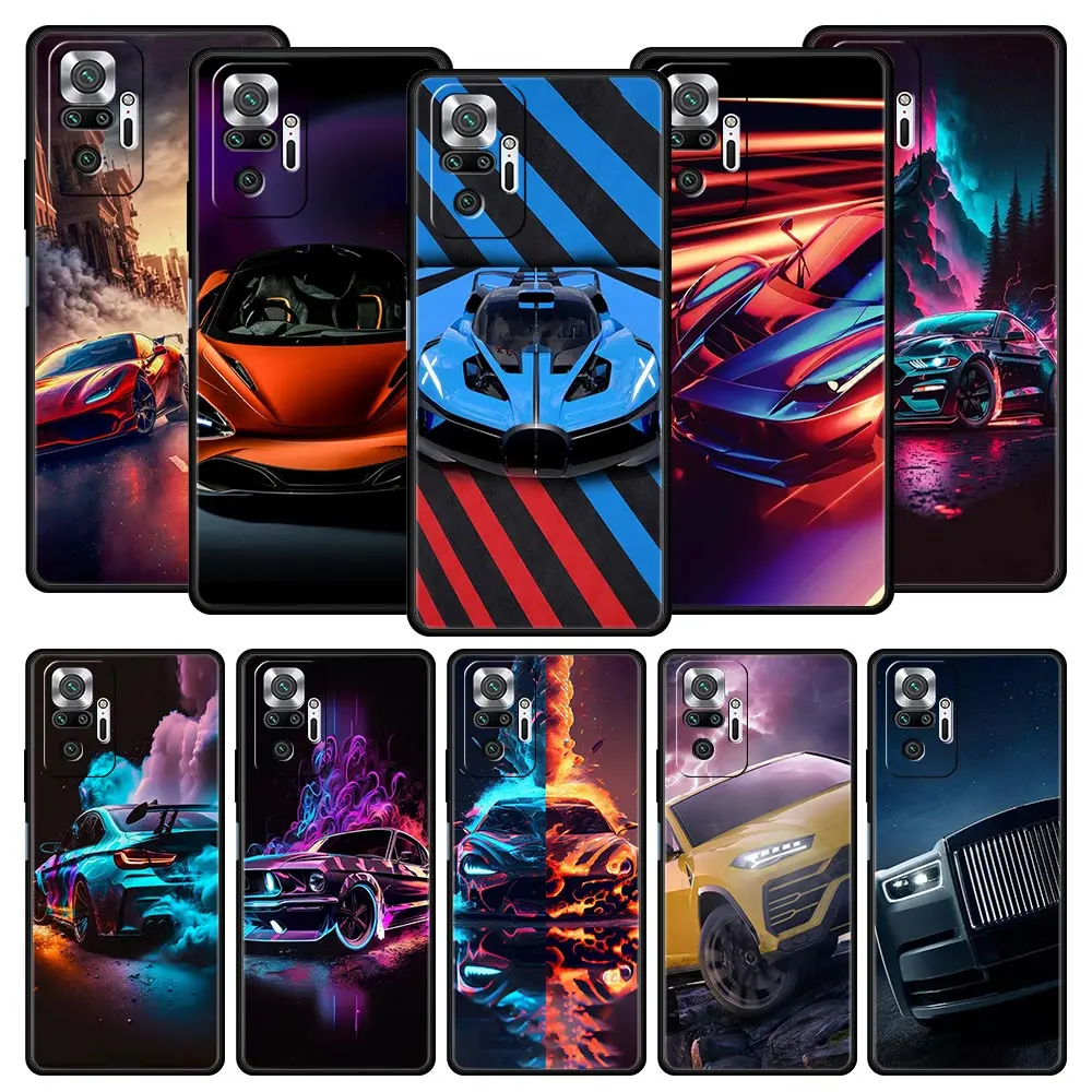 New Sports Car Shape Phone Case For Xiaomi Redmi Note 14 13 5G 10 11 12 Pro Plus 4G 14C 13C 12C 10C Black Cover