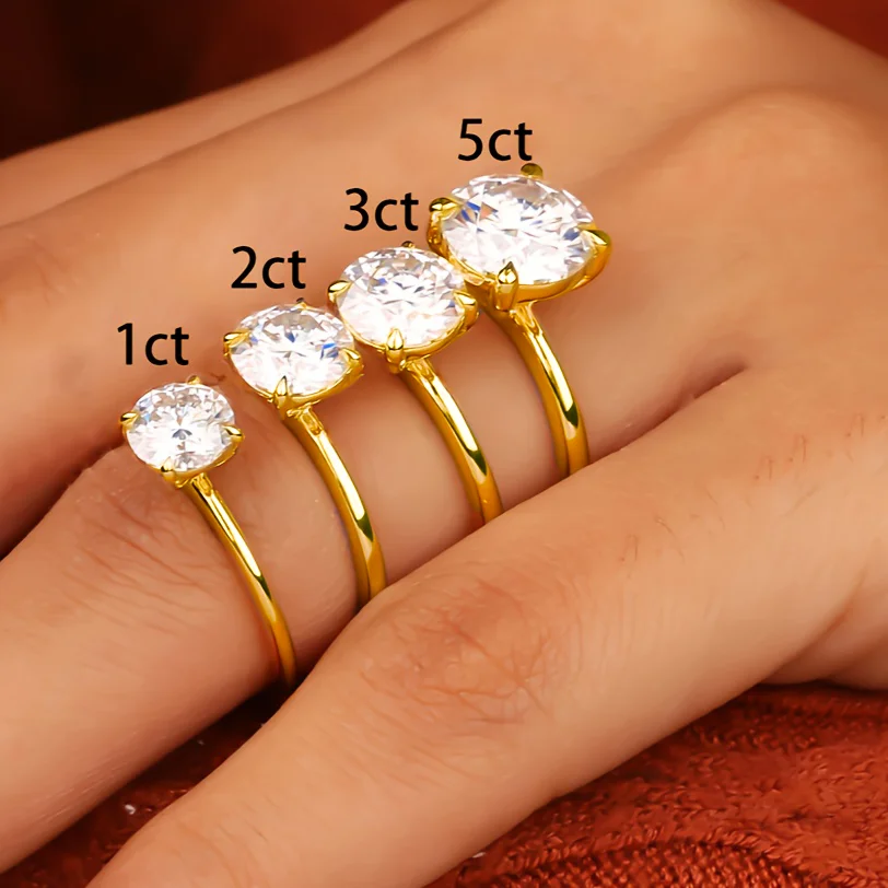 แหวน Solitaire 4 แฉก Moissanite 1-3 กะรัต - S925 เงินสเตอร์ลิงชุบทอง เหมาะสําหรับงานหมั้นหรือวันครบรอบ