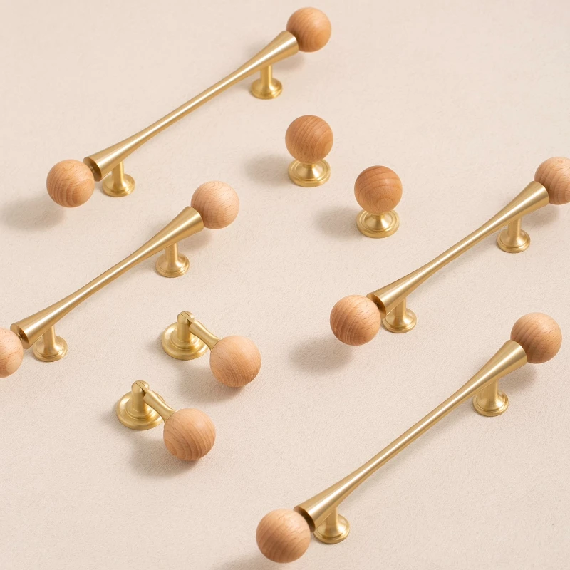 White Pine Stone Brass + Beech Cabinet Handle and Knob T Bar Bedroom Kitchen Cupboard Hardware / Drawer Handles Drawer Knobs