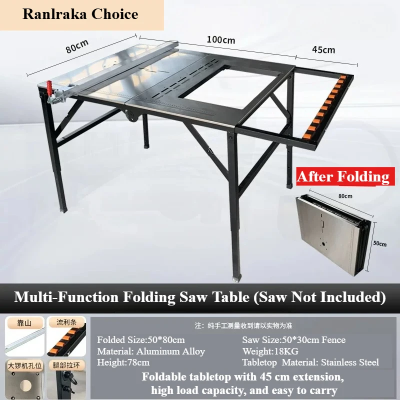 Multi-Functional 220V Horizontal Panel Saw Stainless Steel Folding Workbench for Woodworking and Cutting Push Table Design