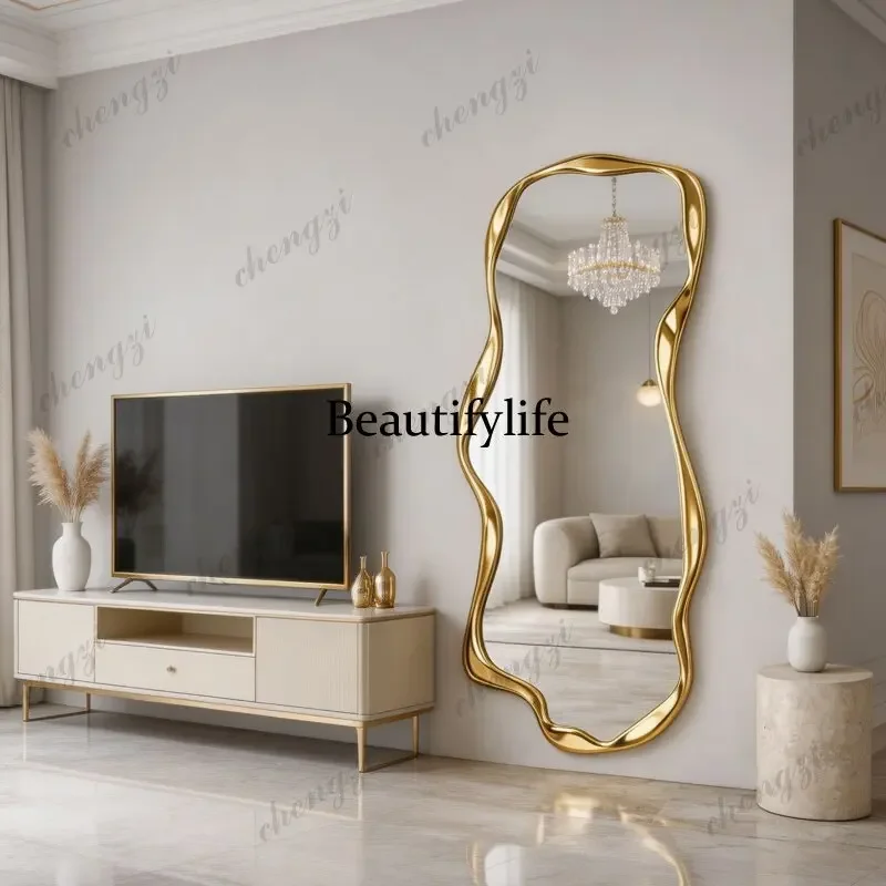 z183 Irregular wavy edge full-body mirror wall-mounted full-length mirror high-value bedroom decorative mirror view 4