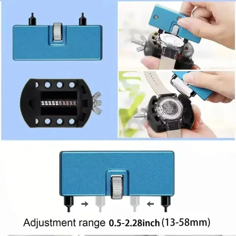 Watch Repair Tool Set Watch Case Holder Base Watch Band Link Remover Tool Anti‑Static Tweezers for Back Opening Strap Adjusting