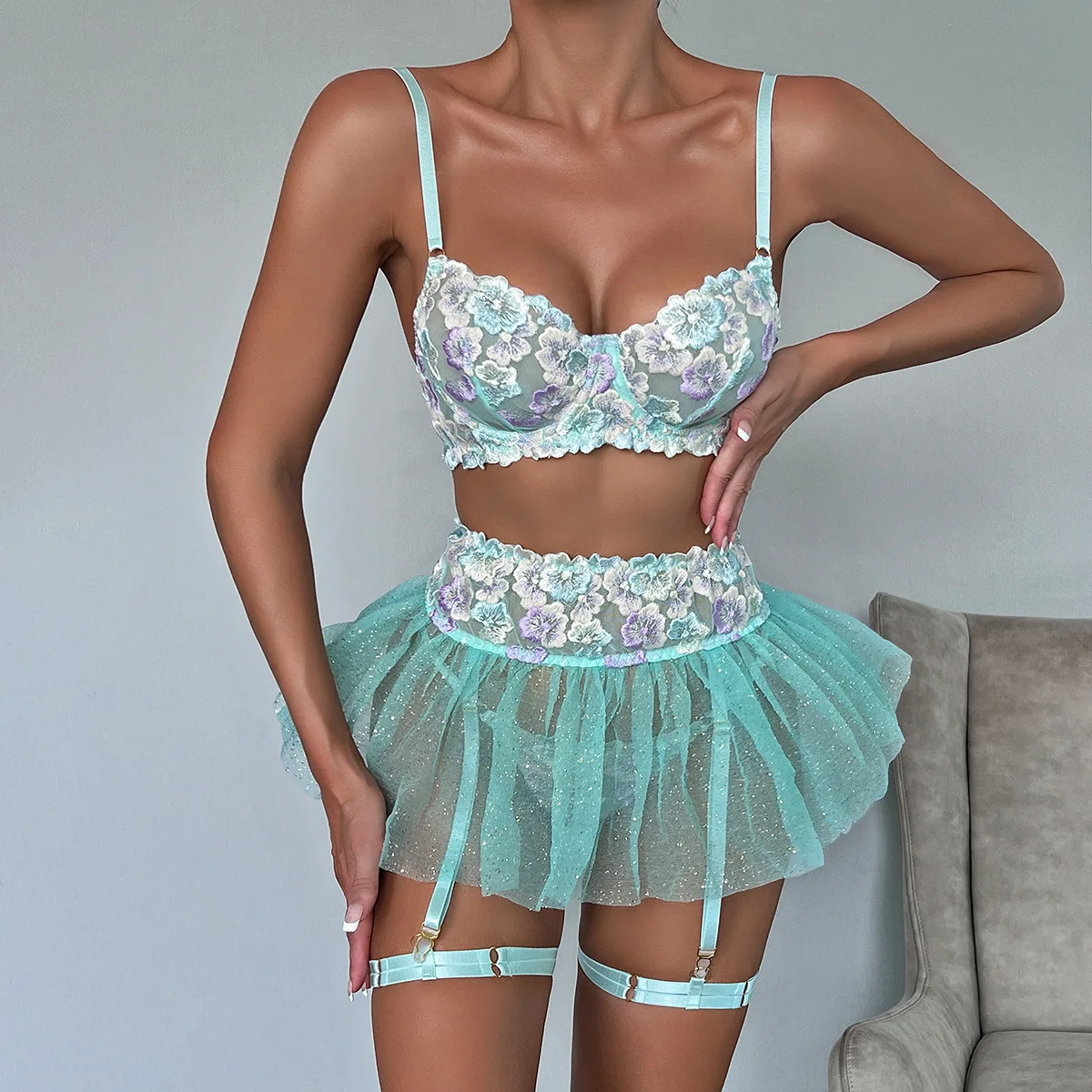 

Сексуальный забавный костюм тяжелой промышленности с цветочной вышивкой, забавный костюм, пышная юбка