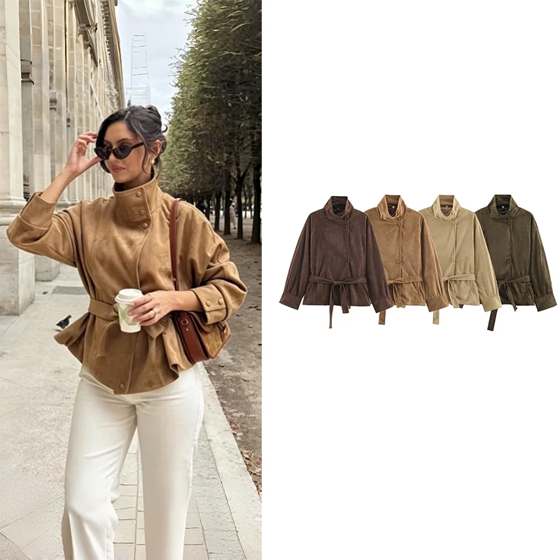 uobioziy 2026 Fall Waist-Cinching Collarless Jacket Classic Style Slim-Fit Cut Jacket with Delicate Button Details Vintage