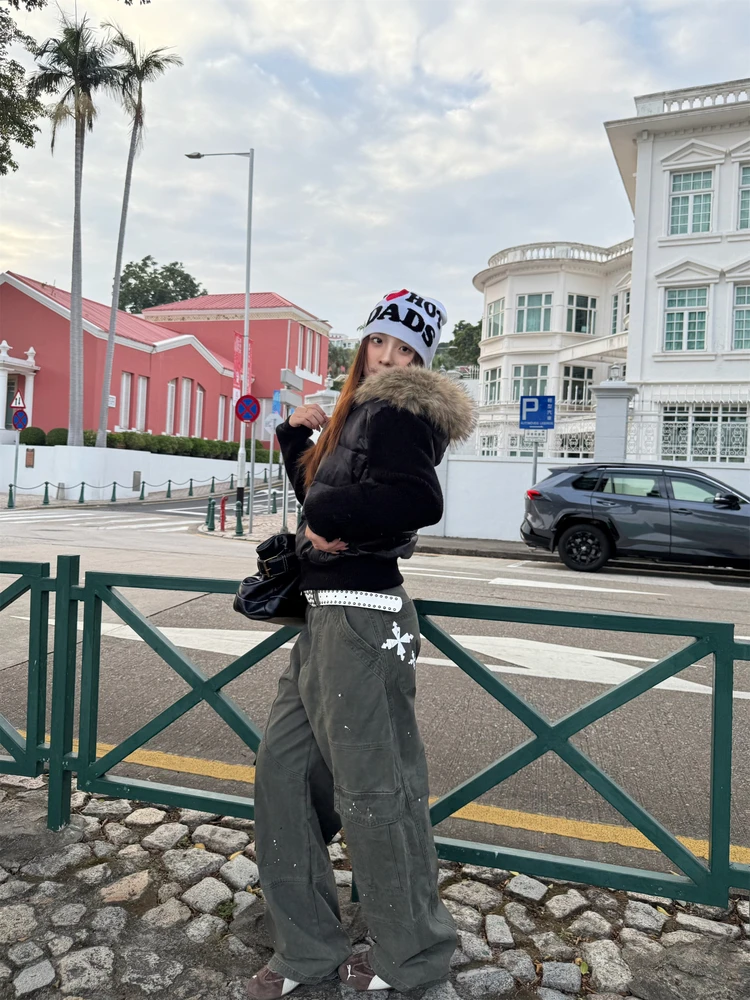 

Американский дизайн Sense Decosition, пятнистые широкие рабочие брюки с несколькими карманами для мужчин и женщин, свободные длинные брюки