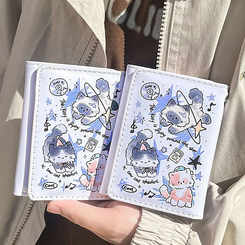 Porte-monnaie en cuir PU pour filles, style Mini INS, porte-cartes de crédit à 3 plis, portefeuilles de cartes chaton mignon, cadeau pour étudiants