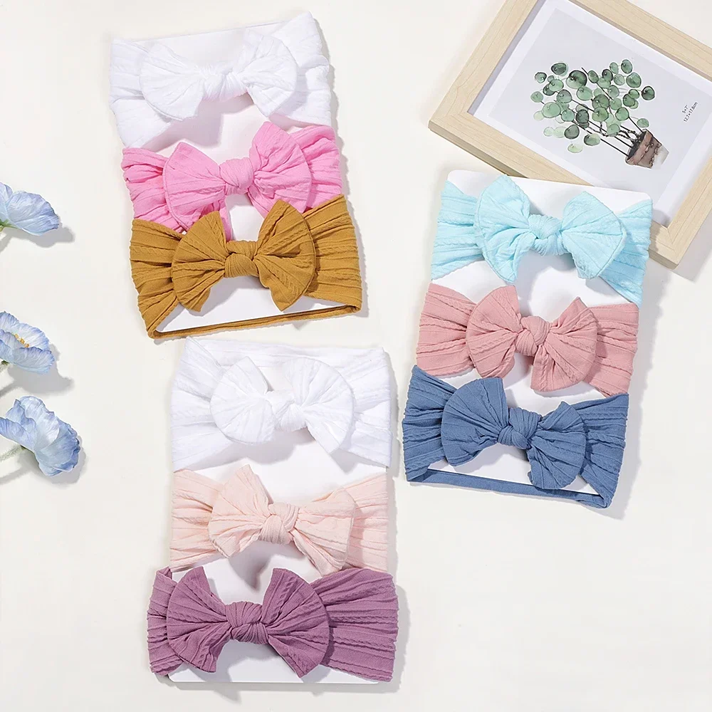 

3Pcs/Set Newborn Baby Elastic Knit Soft Bows Headband for Girls Children Turban Nylon Kid Headwear Hair Accessories Party Gift