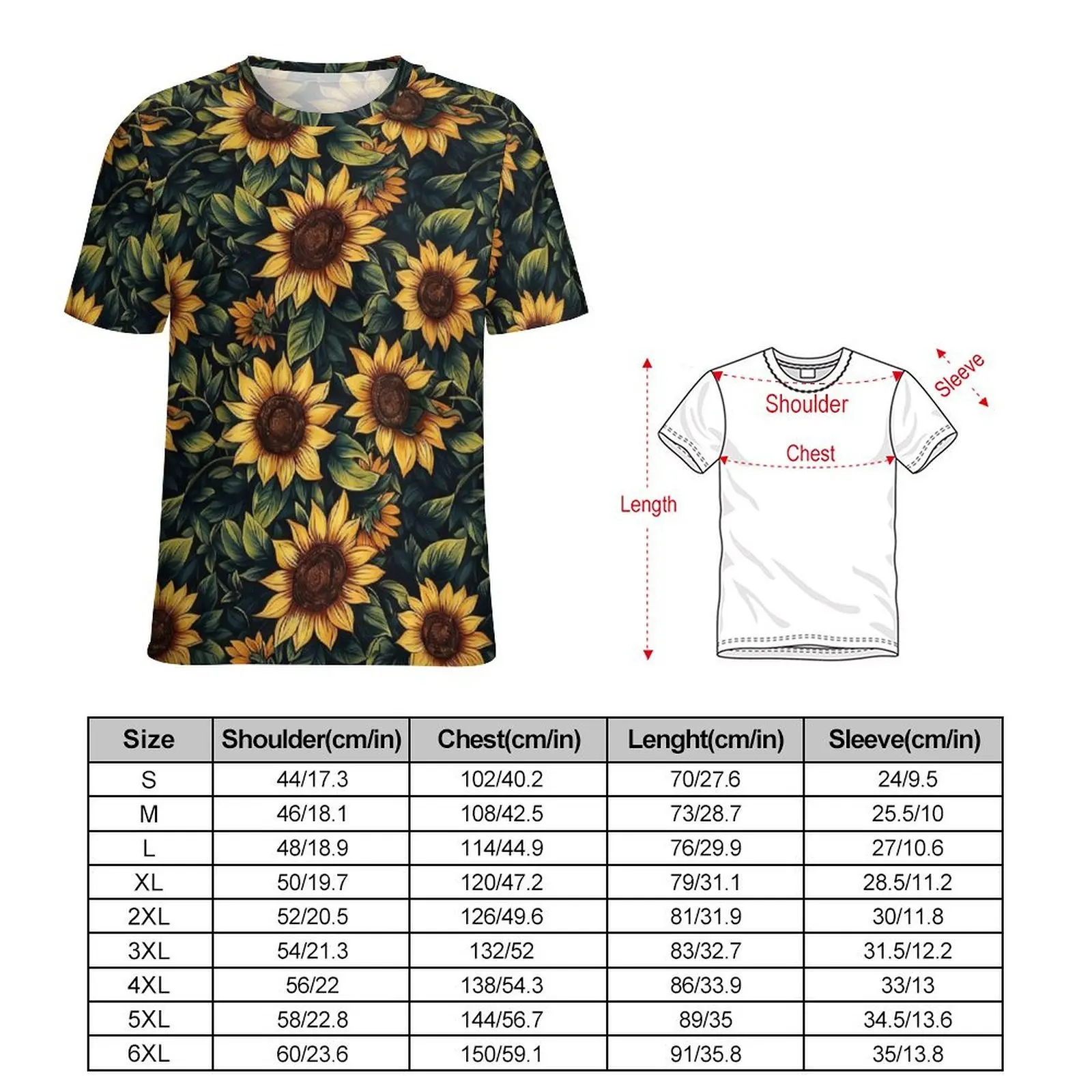 Summer T-Shirt Unique Wild Sunflower Florals T-Shirts  Y2K Fun Novelty Tee Shirt For Male Short Sleeve Design Oversized Clothing