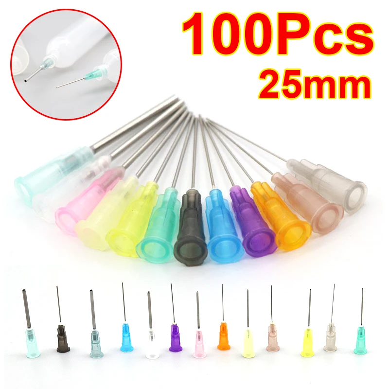 14-27G 100pcs 25mm Dispensing Needle Glue Injection Needle 1 Inch Bayonet Needle Suitable for Glue, Liquid and Syringe