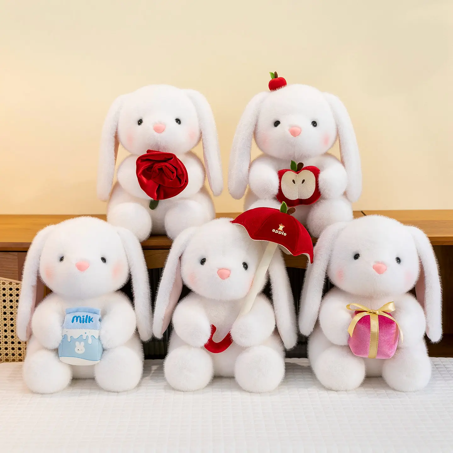 

25/35cm Long Ear Bunny Hold Rose Soft Stuffed Doll Cute Rabbit Plush Toy Sleeping Toy Girls Kids Baby Plush Birthday Gifts