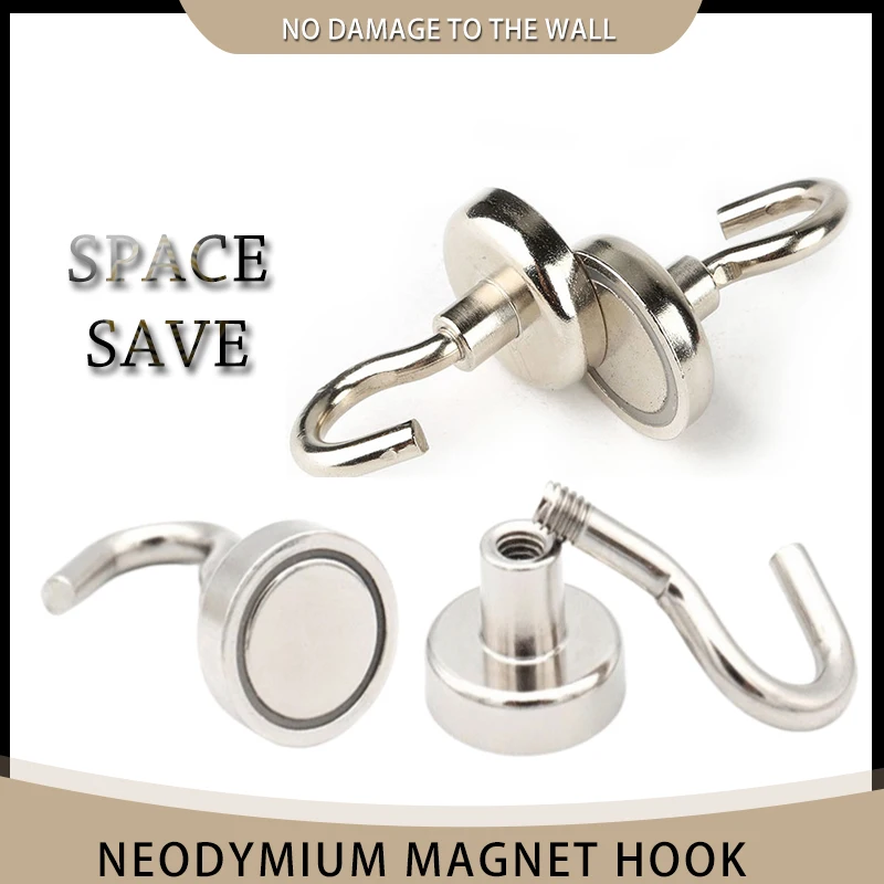 Gancho magnético de imán de neodimio E8/E10/E12/E14, gancho fuerte de Metal galvanizado, gancho de pared grueso para organización de la cocina del hogar