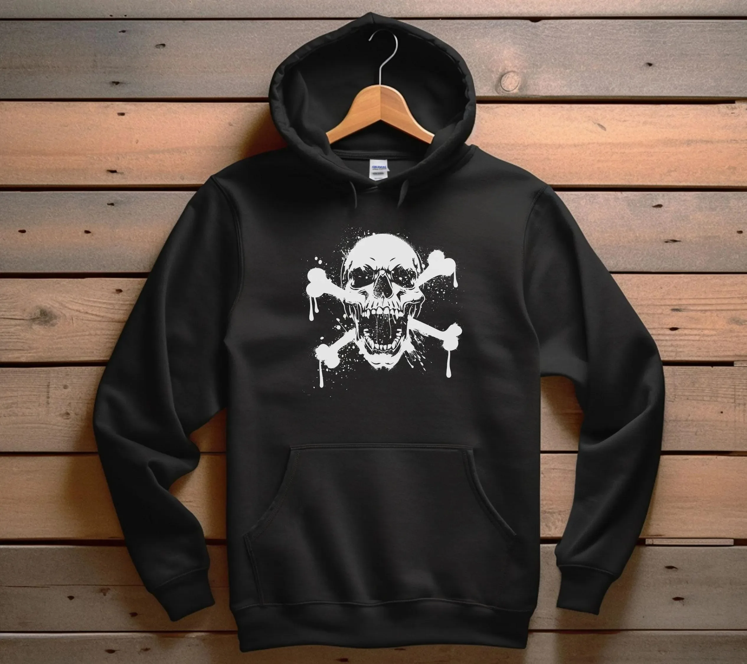 

Autumn and Winter "Classic Skull and Crossbones Drip" Gothic Cotton Hoodie, Stylish Punk Sweatshirt