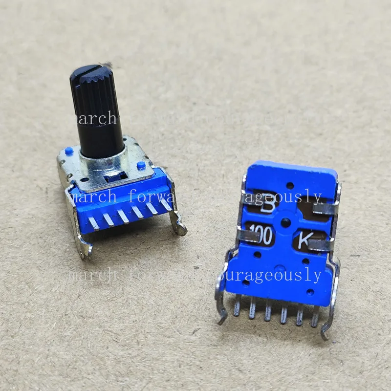 10pcs RK12 type single-row double-link 6-pin horizontal potentiometer for B104 B100K audio adjustment. Handle length: 13MM