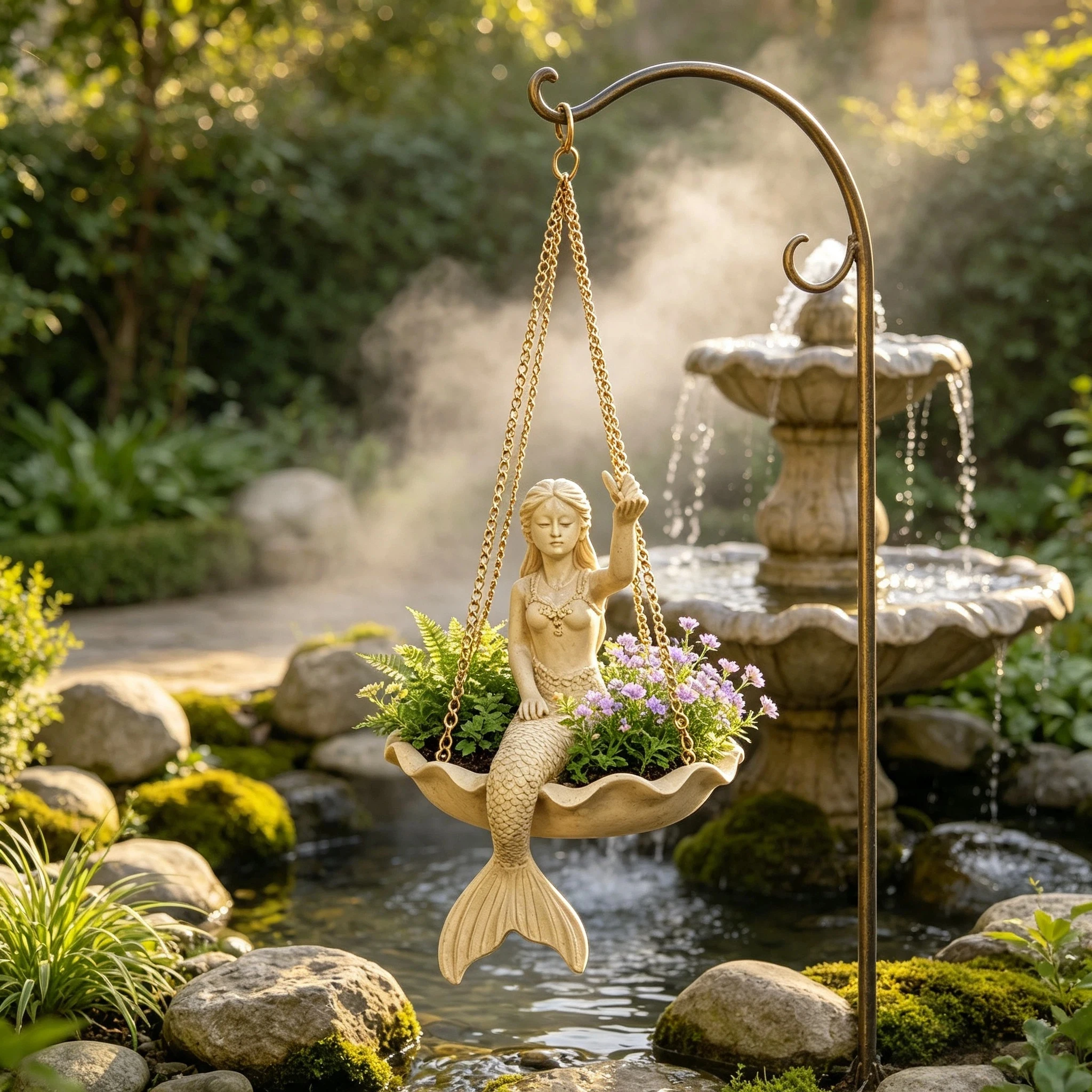 Single-piece mermaid hanging flower pot, wall-mounted flower vessel for entryway corridors, enclosed balcony landscape hanging ornament, outdoor decoration for garden walls, embodying elegant and sophisticated soft dec