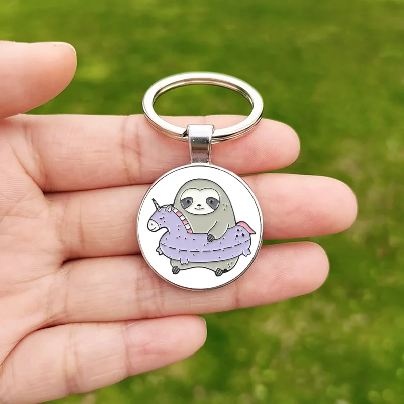 Sloth Keychain Pendant Cartoon Swimming Climbing Tree Watermelon Sloth Cute Kids Keychains Women Key Ring Holder Gift