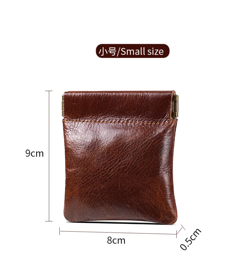 3 Size Options Genuine Leather Squeeze Coin Purse, Automatic Closing Jewelry Pouch, Multi-Size Mini Storage Bag for Small Items
