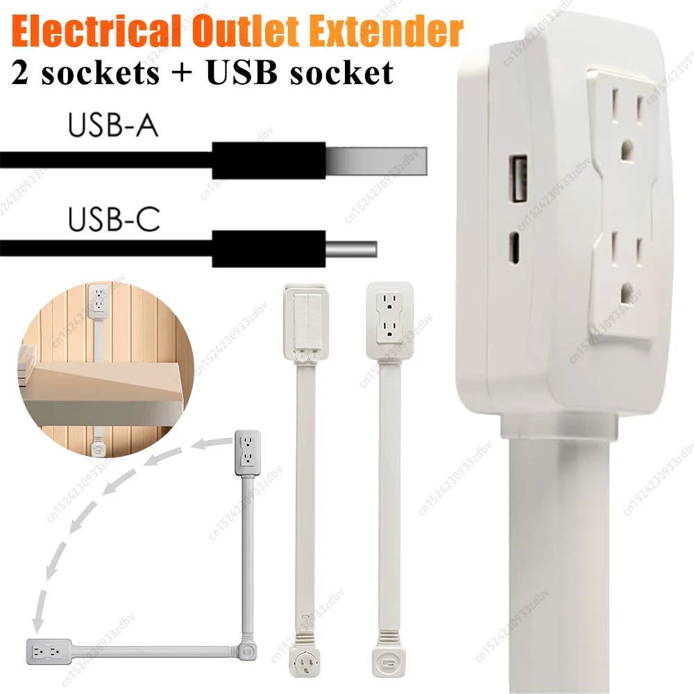 

Electrical Outlet Extender Access Hard-to-Reach Outlets 2 AC USB-A USB-C Use Behind Couches Nightstands Desks and More