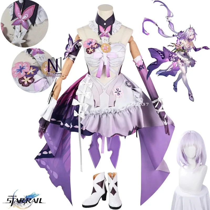 

Hot Game Honkai: Star Rail Castorice Cosplay Costume New Anime Clothes Purple Dress Wig Shoes Full Set for Women Role Play Suit