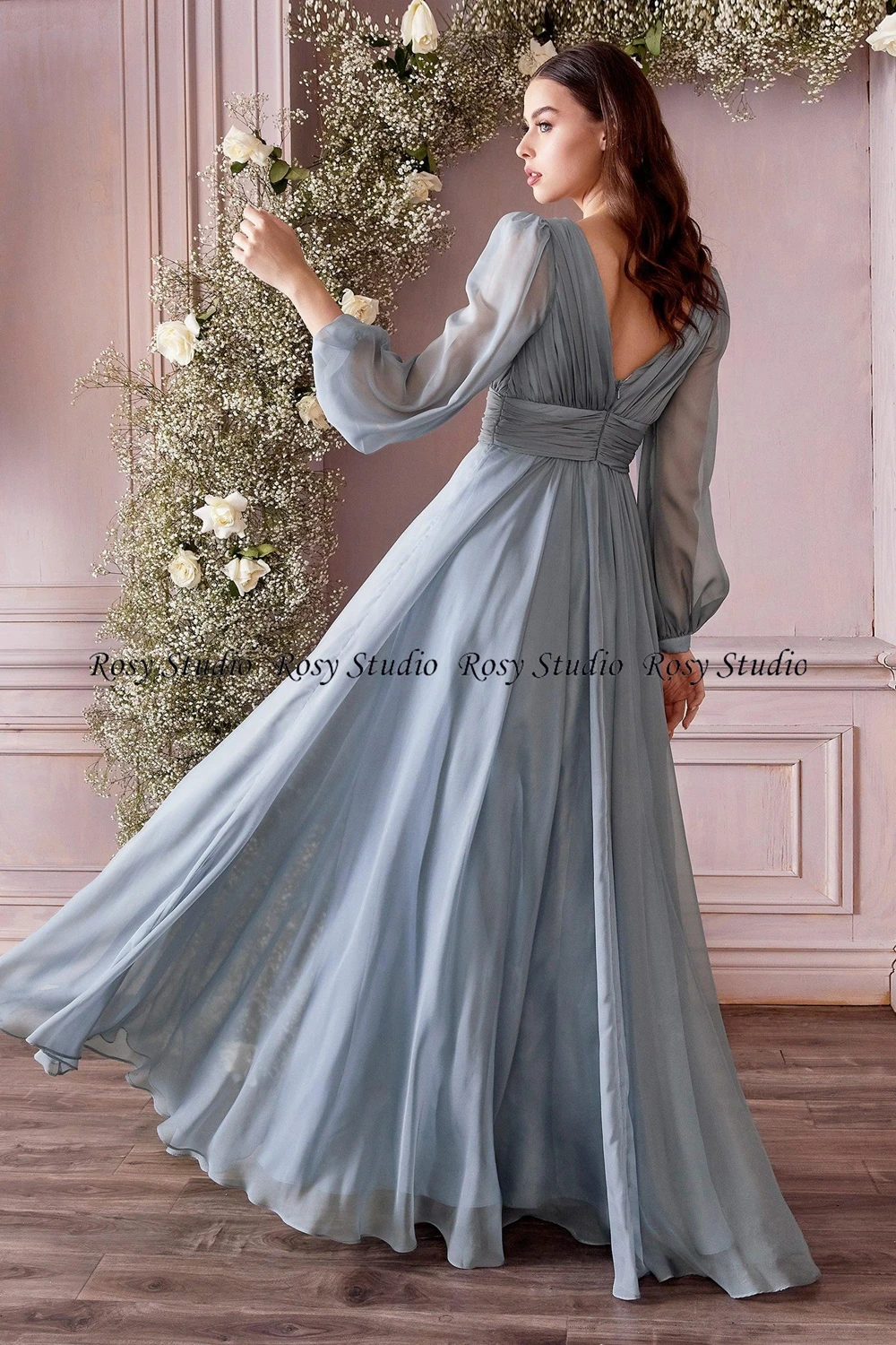 Elegant Royal Blue Evening Dress with Long Sleeves Prom Gown A-Line Long Wedding Party Dress Robe de Soiree