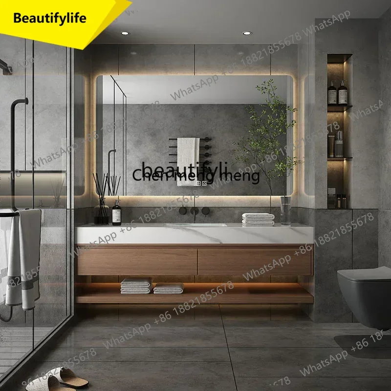 A17 Italian minimalist rock slab bathroom cabinet integrated basin washbasin cabinet combined bathroom cabinet