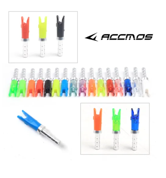 ACCMOS 24/50pcs Arrow Pin Nocks Size S Arrow Nock +Aluminum Pin ID3.2/4.2/5.2/6.2/8.0mm Carbon Arrow Shaft DIY Archery Accessory