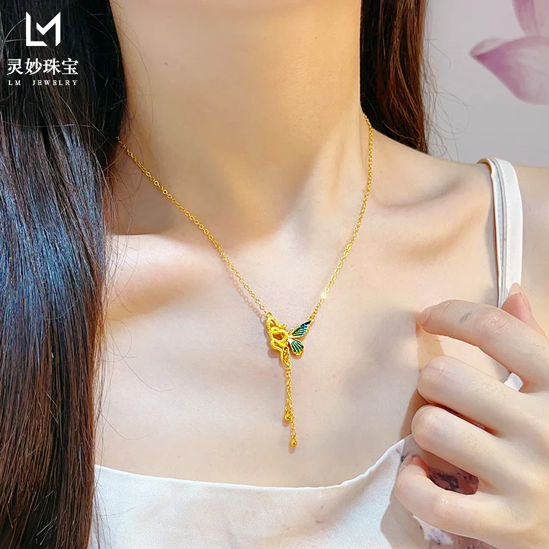 

9999 24K real gold store same style women's gold necklace, snake butterfly collarbone chain, luxurious jewelry