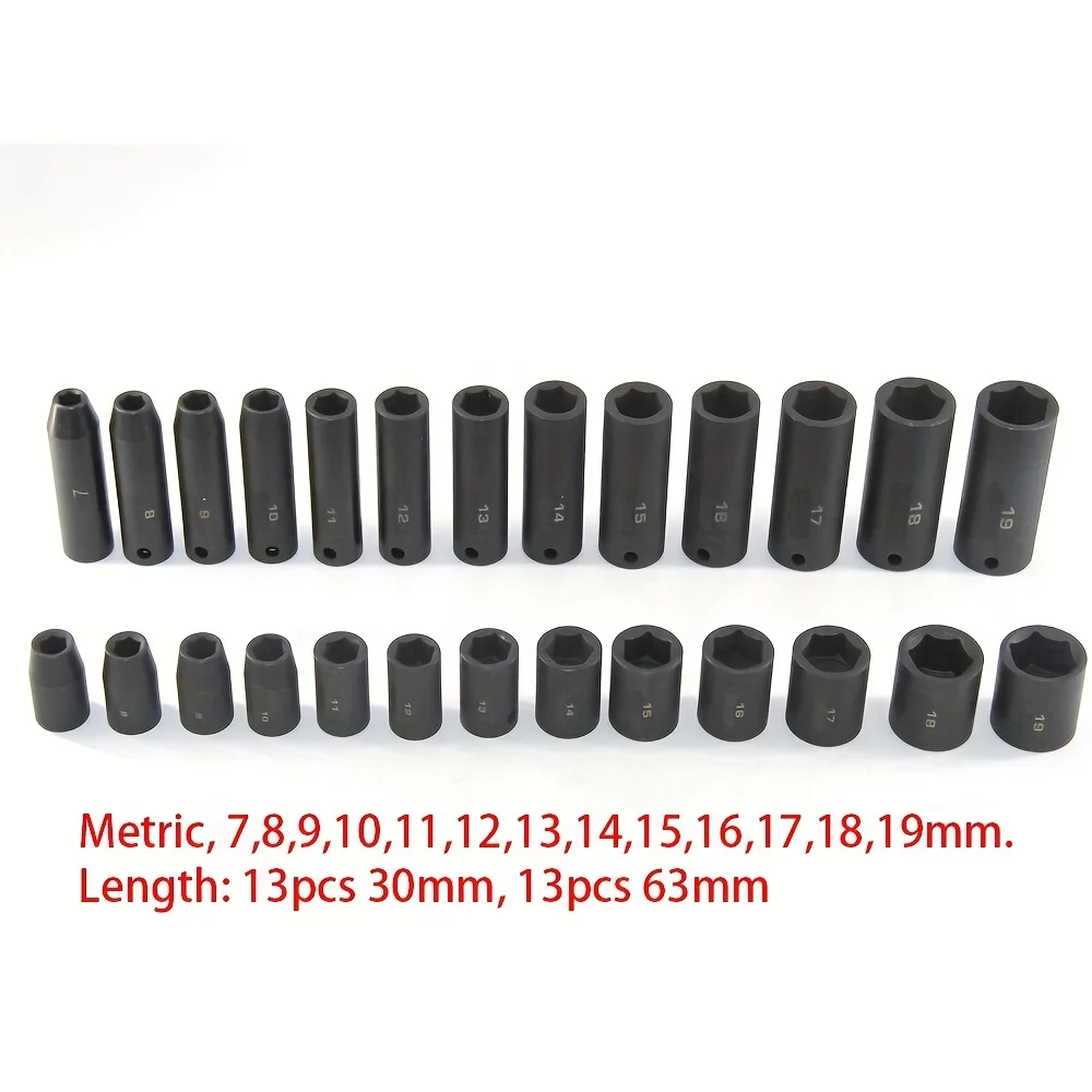 26 Pcs Impact Socket Set 3/8 Inch CRV Steel Deep and Standard Socket 6-Point Rugged Construction Metric 9mm To 30mm